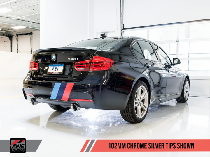 AWE Tuning Touring Axle-Back Exhaust for BMW 340i (F3X), Chrome Silver 102mm