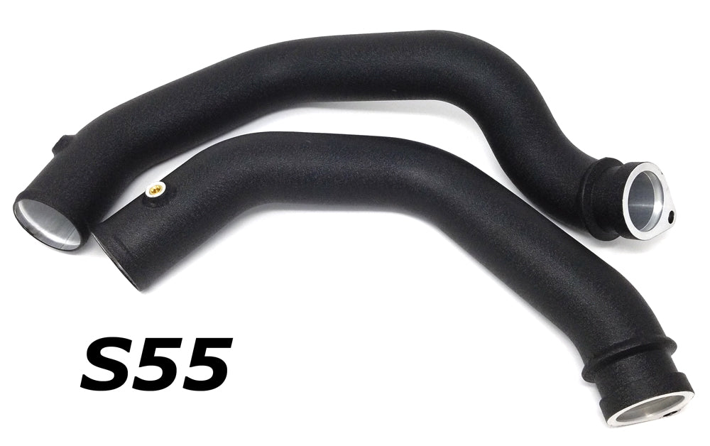 BMS S55 aluminum charge pipes installed in a BMW F80 M3 / F82 M4 engine bay
