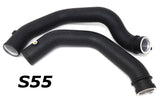 BMS S55 aluminum charge pipes installed in a BMW F80 M3 / F82 M4 engine bay