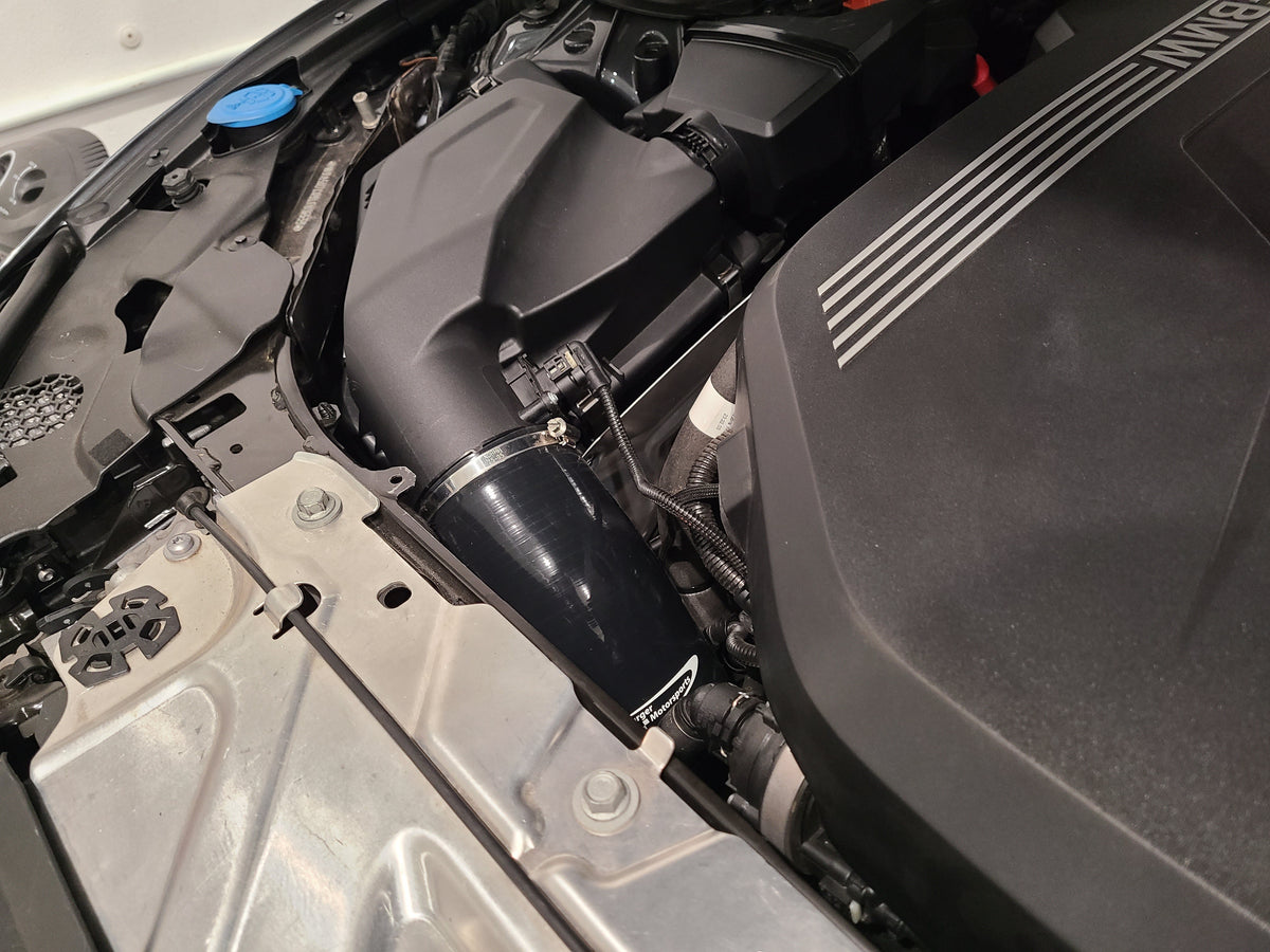 BMS silicone intake hose installed on a G20 BMW M340i B58