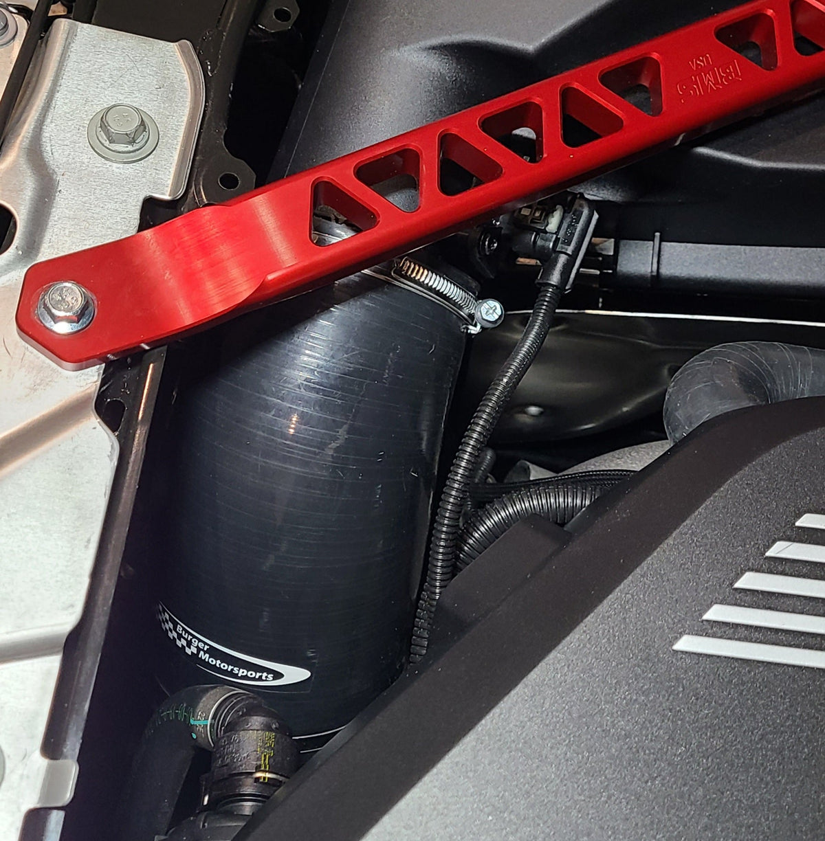 BMS silicone intake pipe hose for G-chassis B58 BMW engine bay view