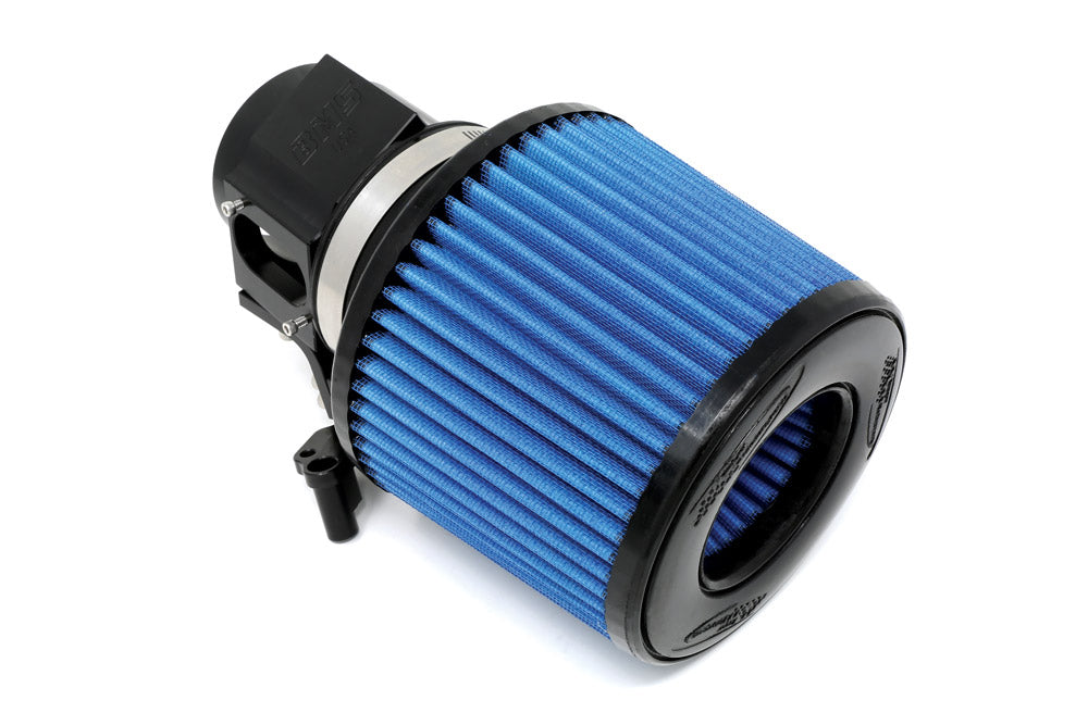 BMS billet intake for transverse B46 BMW X1 with blue filter