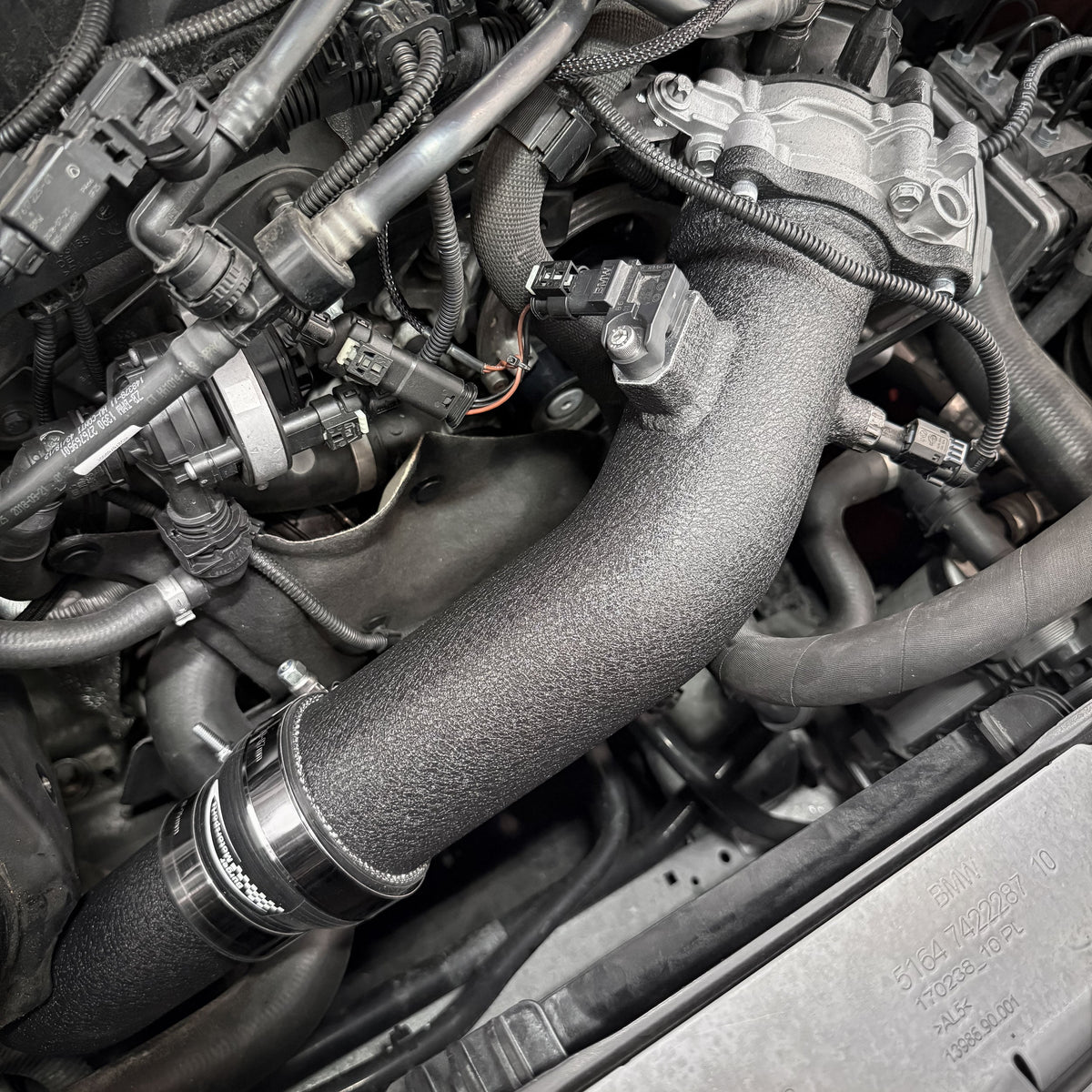 BMS B48 charge pipe installed on a G20 BMW 330i