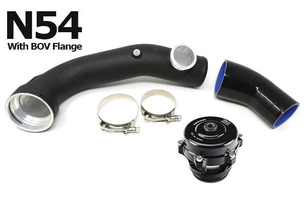 BMS N54 aluminum charge pipe with blow-off valve installed