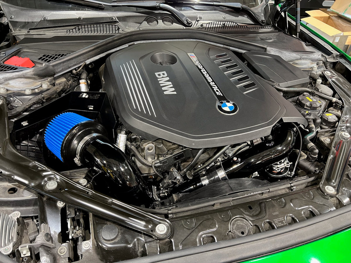BMS Elite B58 charge pipe shown installed alongside the BMS B58 intake
