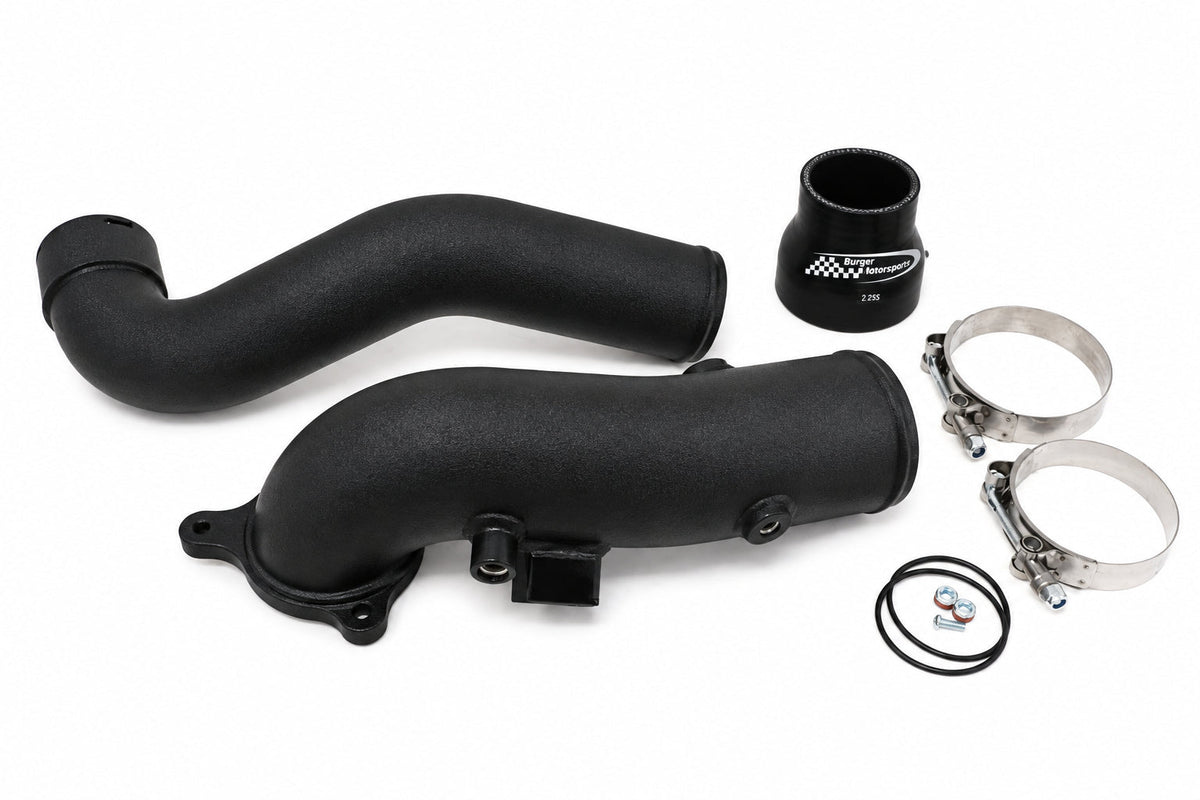 Burger Motorsports BMS Elite aluminum charge pipe in black powder coat for Gen 1 B58 BMW