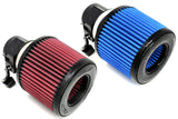 BMS billet intake for BMW G01 X3 and G02 X4 30i shown with red and blue filters