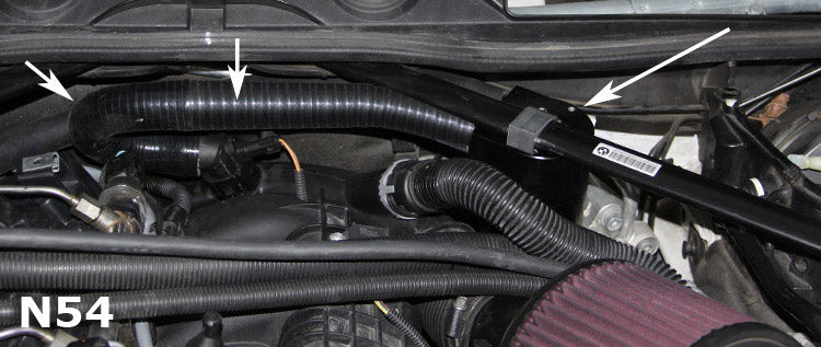 BMS oil catch can installed in BMW N54 engine bay