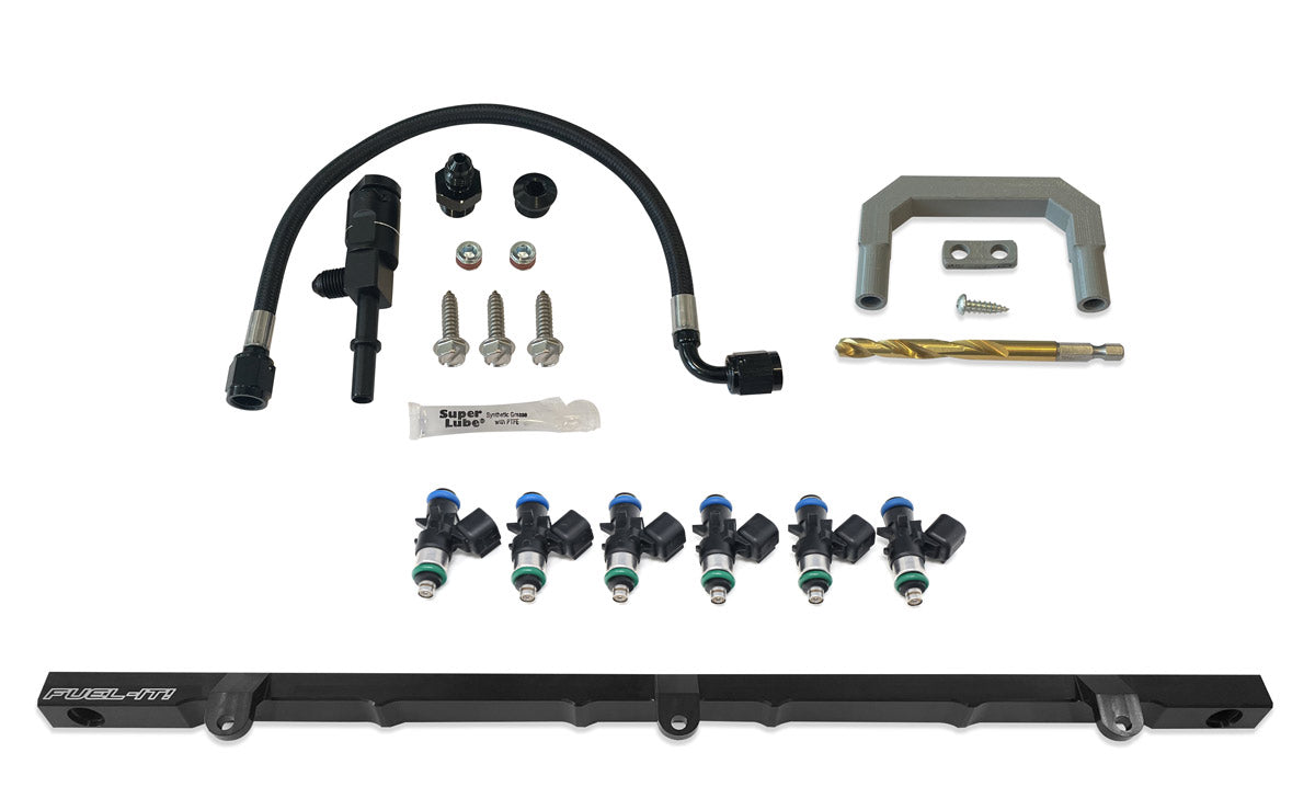 S58 port injection fuel rail kit shown with fuel injectors