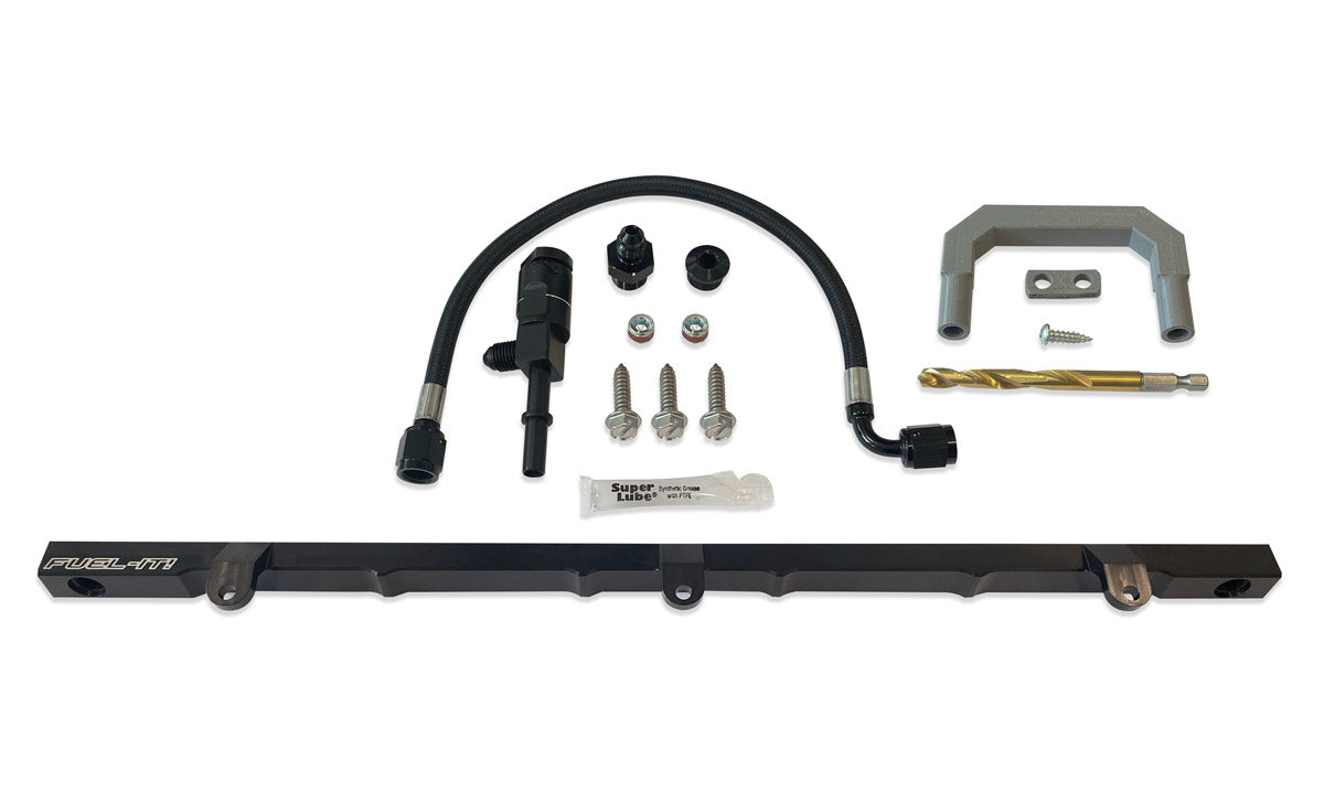 S58 port injection billet fuel rail and braided fuel line