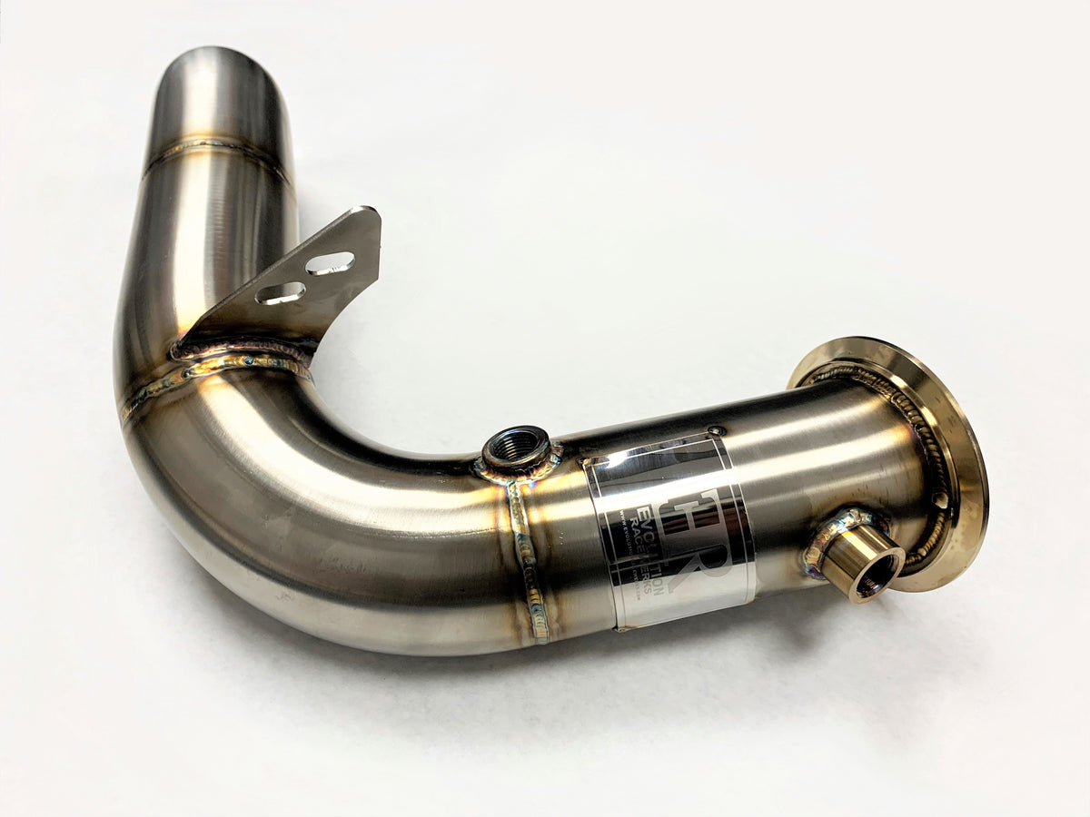 Evolution Racewerks Sports Series Catted Downpipes M5 / M6 F10 S63 (catless version shown, view 3)