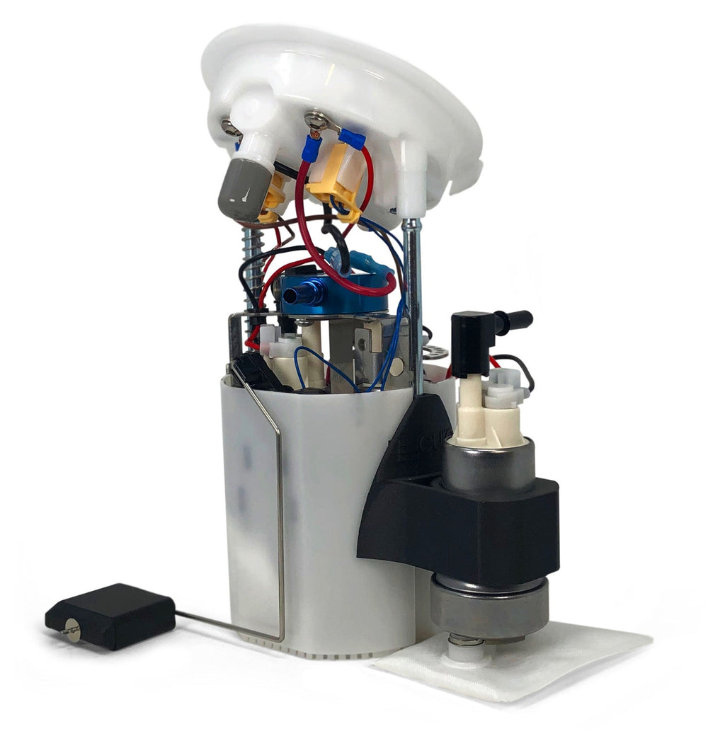 Precision Raceworks E9X / E8X Bucketed Performance Fuel Pump – BMW N54 / N55 – rear three-quarter view