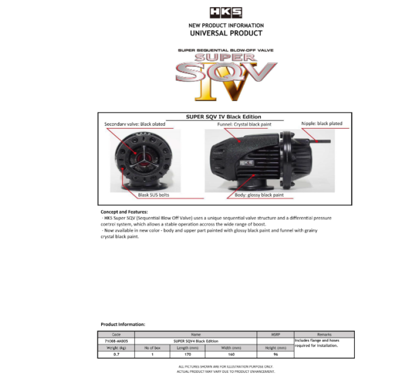 HKS Super SQV4 Black Edition universal blow off valve 71008-AK005