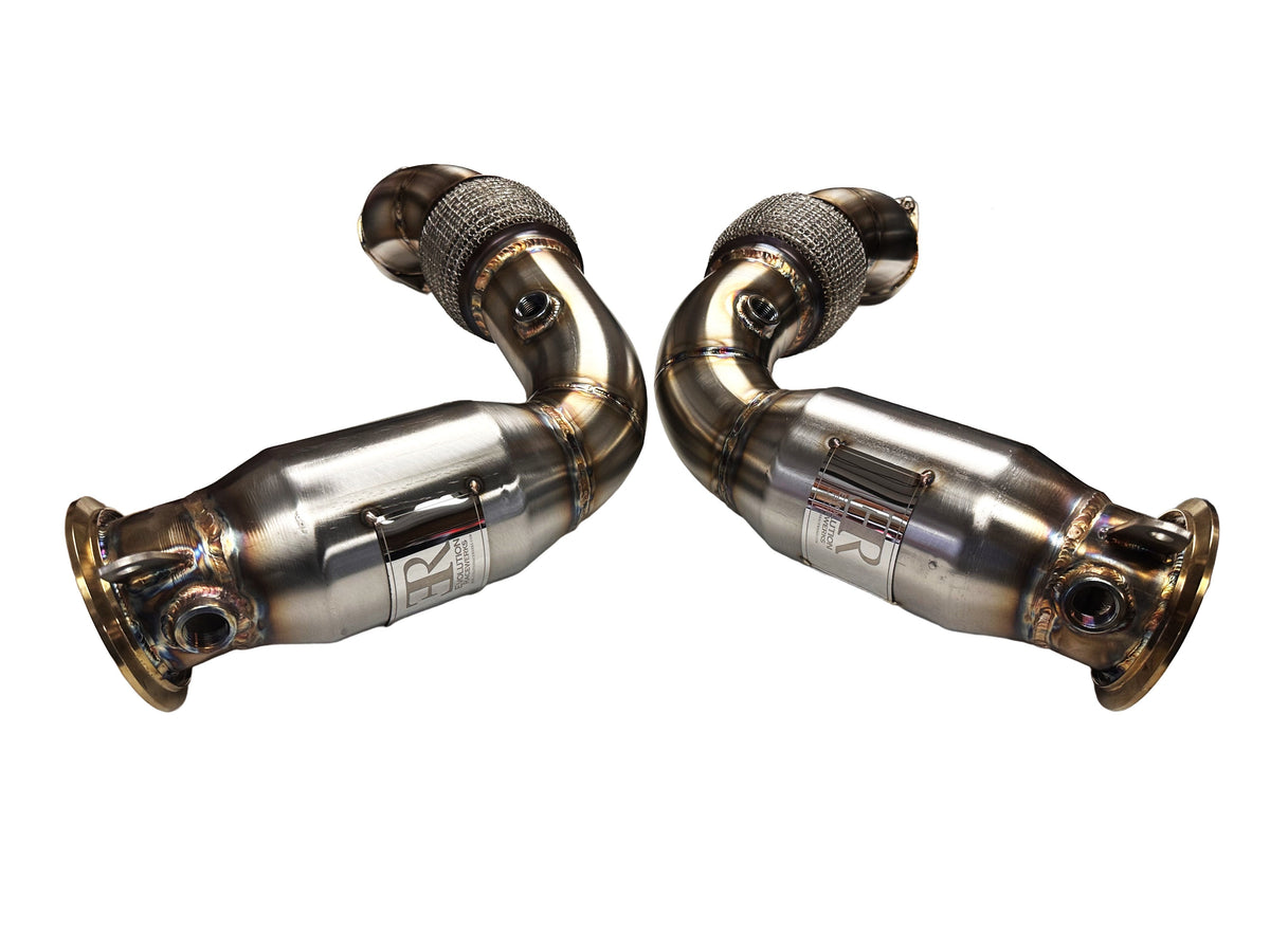 Evolution Racewerks Sports Series High Flow Catted Downpipes – BMW M5 (G90, S68) – high flow catted primary downpipe view 2