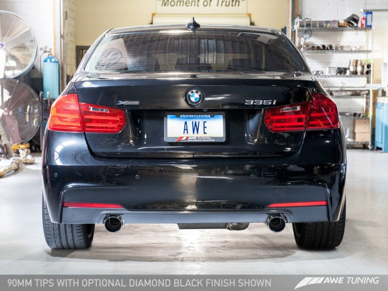 AWE Tuning Touring Axle-Back Exhaust for BMW 335i/435i (F3X), Diamond Black 90mm (view 4)